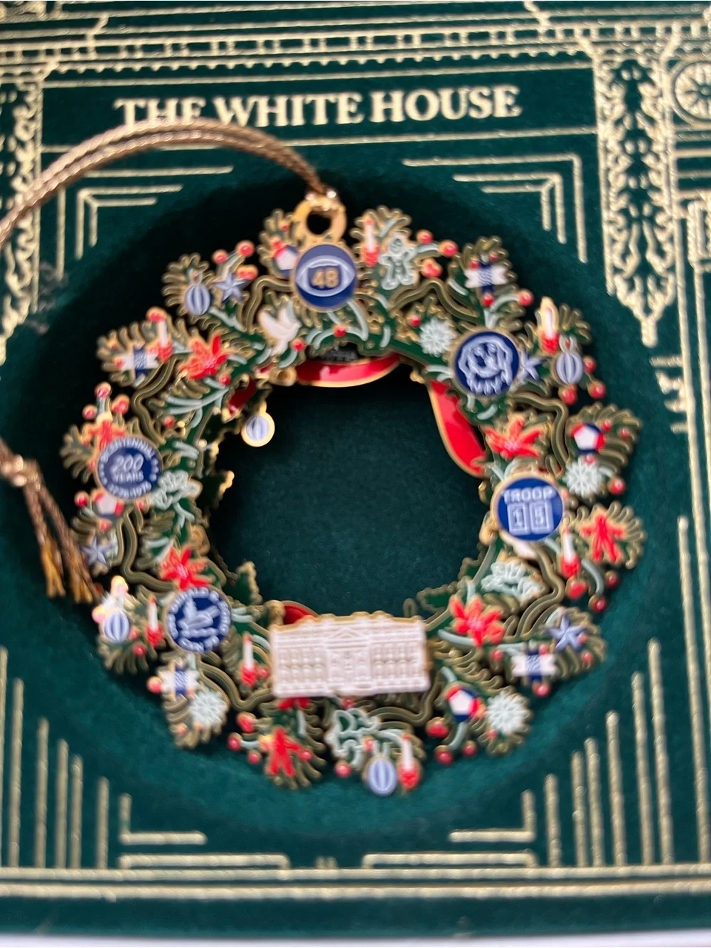 White House Holiday Wreath Ornament- Green and Red